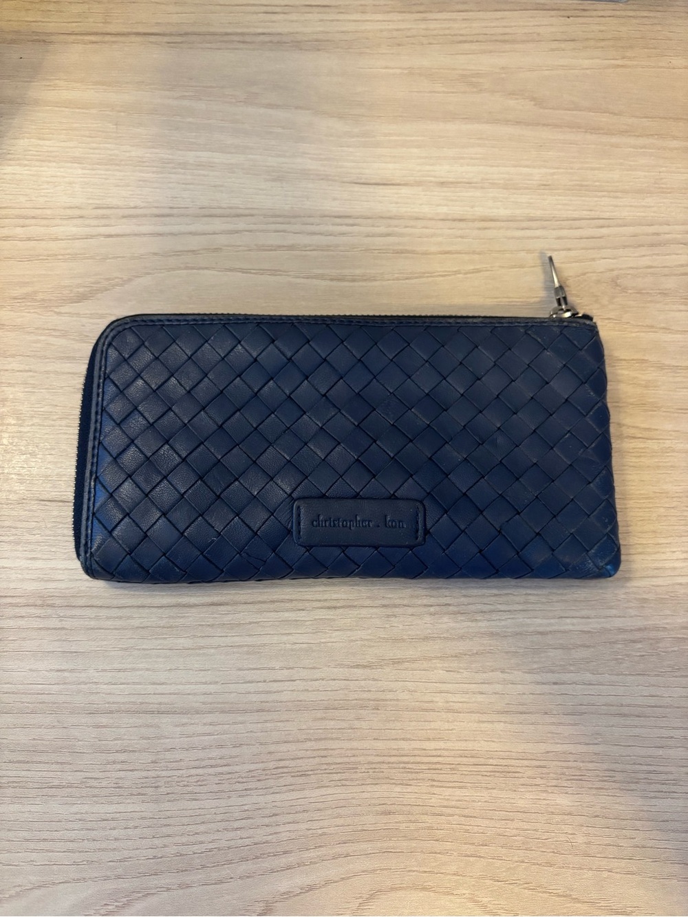 Christopher Kon Navy Woven Leather Zip Wallet